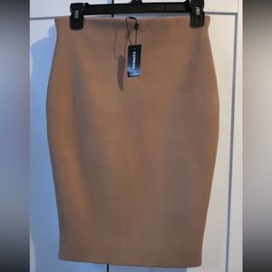 Express Camel Neutral nude tone body contour Pencil Skirt - Sleek - stretch